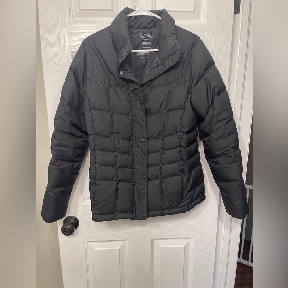 LL Bean Down Puffer Jacket Womens Size M, Black DownTek Pertek Classic 295967